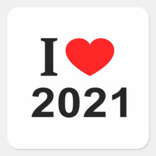 I ❤️ 2021 I LIEBE 2021 I HEART 2021 QUADRATISCHER AUFKLEBER
