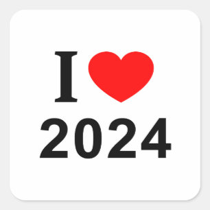 I ❤️ 2024 I LIEBE 2024 I HEART 2024 QUADRATISCHER AUFKLEBER