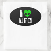 I Alien Heart UFO Ovaler Aufkleber (Tasche)