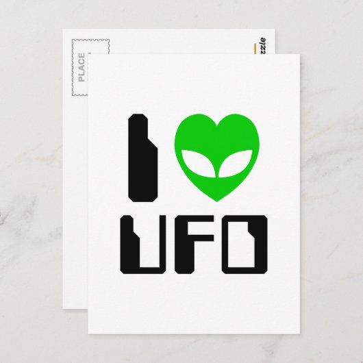 I Alien Heart UFO Postkarte (Vorne/Hinten)