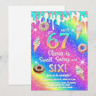 I am 6 not 7 girl 6th birthday invitation. einladung