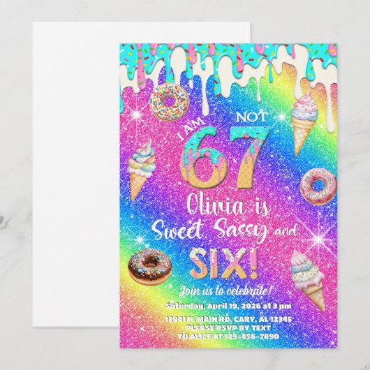 I am 6 not 7 girl 6th birthday invitation. einladung (Vorne/Hinten)