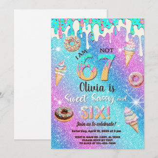 I am 6 not 7 girl 6th birthday invitation. einladung