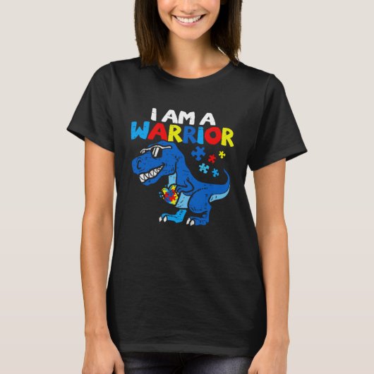 I Am A Warrior Autism Family Dinosaur Autism Aware T-Shirt (Vorderseite)