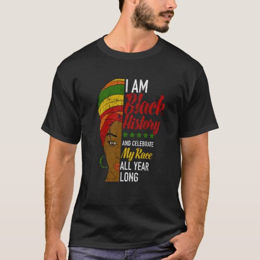 I Am Black All Year Long Afrocentric Turban Black  T-Shirt (Vorderseite)
