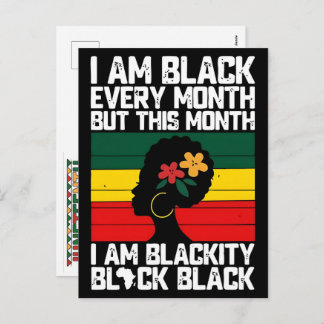 I Am Black Every Month Retro Afro Woman Feiertagspostkarte