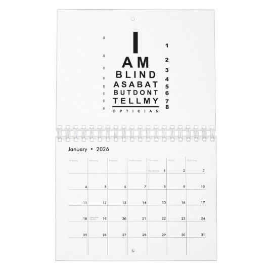 I am blind as a bat eye chart kalender (Jan 2026)