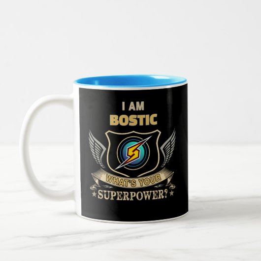 I Am BOSTIC What's Your Superpower Zweifarbige Tasse (Links)