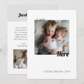I Am Here Birth Announcement Card (Vorne/Hinten)