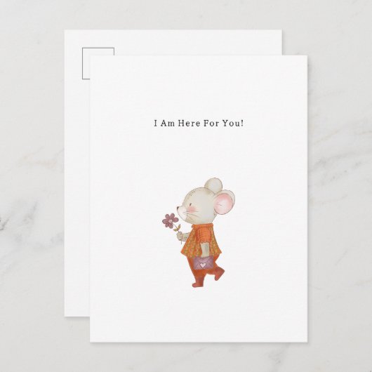 I Am Here For You Mouse With Flower Quote Kaart Postkarte (Vorne/Hinten)