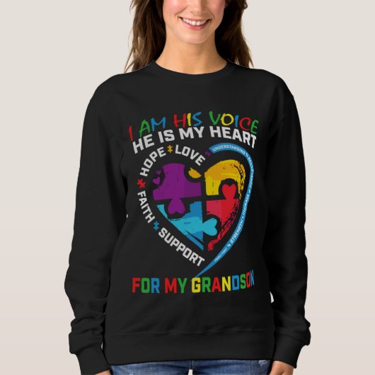 I Am His Voice Grandson Autism Awareness Grandma B Sweatshirt (Vorderseite)