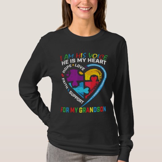 I Am His Voice Grandson Autism Awareness Grandma B T-Shirt (Vorderseite)