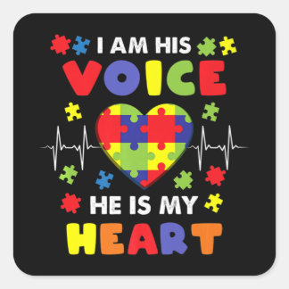 I Am His Voice He Is My Heart Autism Awareness Pre Quadratischer Aufkleber
