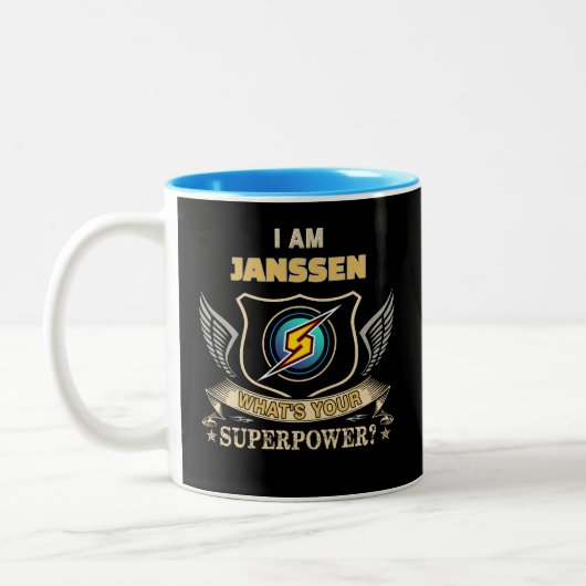 I Am JANSSEN What's Your Superpower Zweifarbige Tasse (Links)
