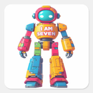 I Am Seven Robot for Kids 7th Birthday Robot Bot Quadratischer Aufkleber