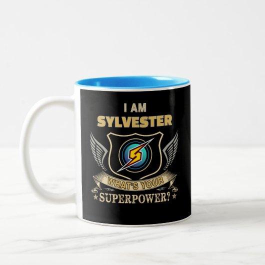 I Am SYLVESTER What's Your Superpower Zweifarbige Tasse (Links)