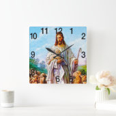 I Am the Good Shepherd John 10:7-21 Quadratische Wanduhr (Zuhause)