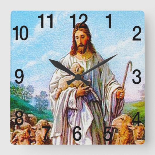 I Am the Good Shepherd John 10:7-21 Quadratische Wanduhr (Vorderseite)