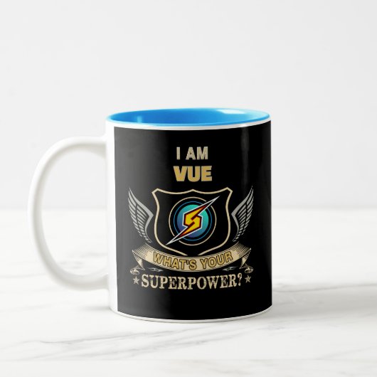 I Am VUE What's Your Superpower Zweifarbige Tasse (Links)