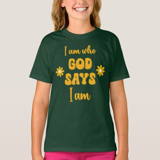 I Am Who God Says - Floral Christian Faith Based T-Shirt (Vorderseite)
