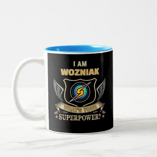 I Am WOZNIAK What's Your Superpower Zweifarbige Tasse (Links)