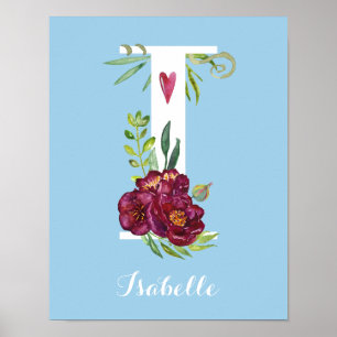 I Aquarell Floral Monogram Custom Kinderzimmer Pos Poster
