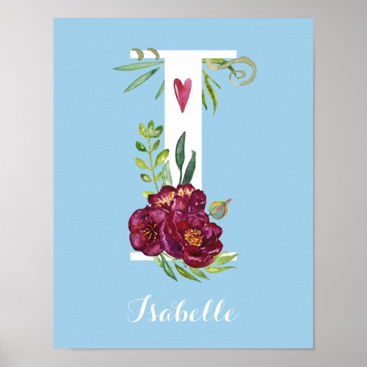 I Aquarell Floral Monogram Custom Kinderzimmer Pos Poster (Vorne)