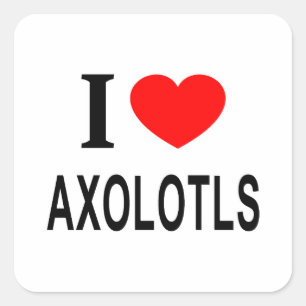 I ❤️ AXOLOTLS I LIEBE AXOLOTLS I HERZAXOLOTLE QUADRATISCHER AUFKLEBER