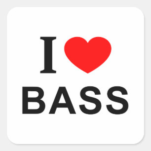 I ❤️ BASS I LIEBE BASS I HERZBASS QUADRATISCHER AUFKLEBER