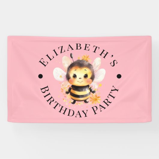 I Bee Two Girl Birthday Party Banner (Horizontal)