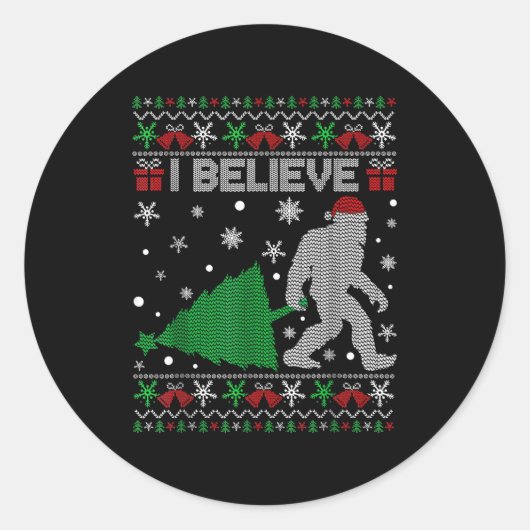 I Believe Big Foot Sasquatch Christmas  Runder Aufkleber (Vorderseite)