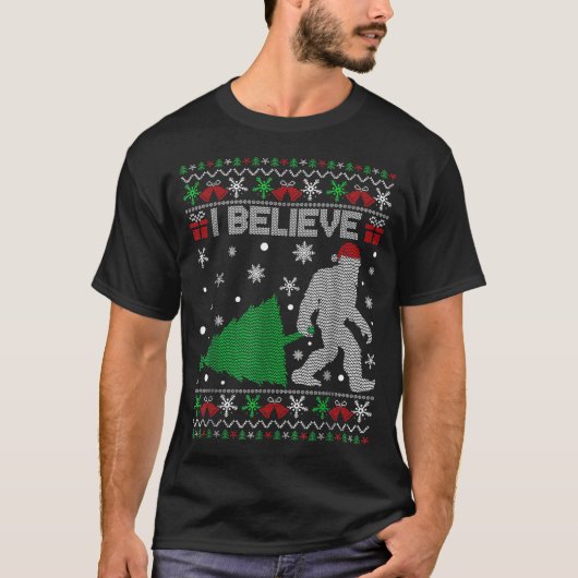 I Believe Big Foot Sasquatch Christmas T-Shirt (Vorderseite)