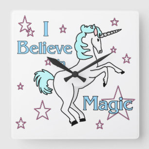 I Believe In Magic Unicorn Wall Clock Quadratische Wanduhr