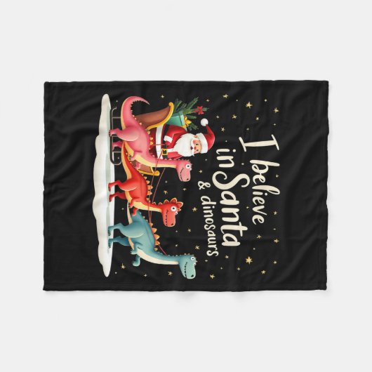 I Believe In Santa And Dinosaurs Holiday Funny Chr Fleecedecke (Vorderseite (Horizontal))