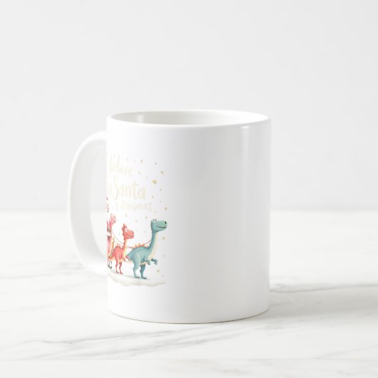 I Believe In Santa And Dinosaurs Holiday Funny Chr Kaffeetasse (Vorderseite Links)