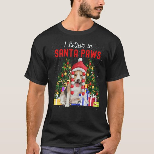 I Believe In Santa Paws Cute Christmas Beagle Pup T-Shirt (Vorderseite)