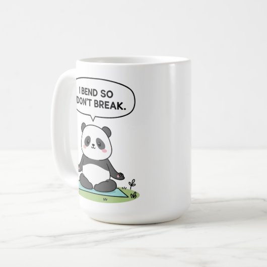 “I Bend So I Don’t Break” panda design Kaffeetasse (Vorderseite Links)