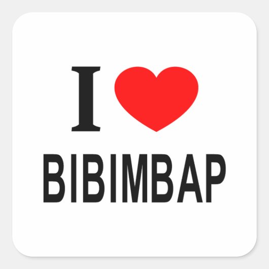 I ❤️ BIBIMBAP I LIEBE BIBIMBAP I HERZBIBIMBAP QUADRATISCHER AUFKLEBER (Vorderseite)