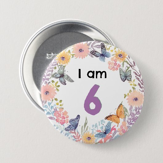 I Bin 6 Beautiful Floral Butterfly Button Abzeiche (Vorne & Hinten)