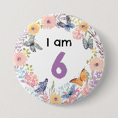 I Bin 6 Beautiful Floral Butterfly Button Abzeiche (Vorderseite)