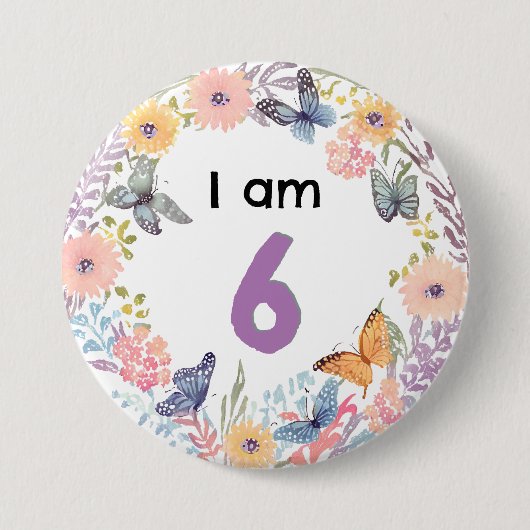 I Bin 6 Beautiful Floral Butterfly Button Abzeiche (Vorderseite)