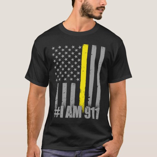 I Bin 911 Gold Line Flag Police Dispatcher T-Shirt (Vorderseite)
