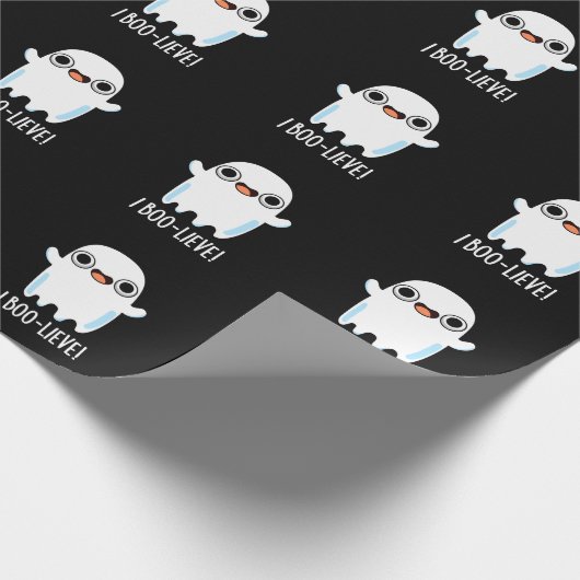 I Boo-lieve Funny Positive Ghost Pun Dark BG Geschenkpapier (Ecke)