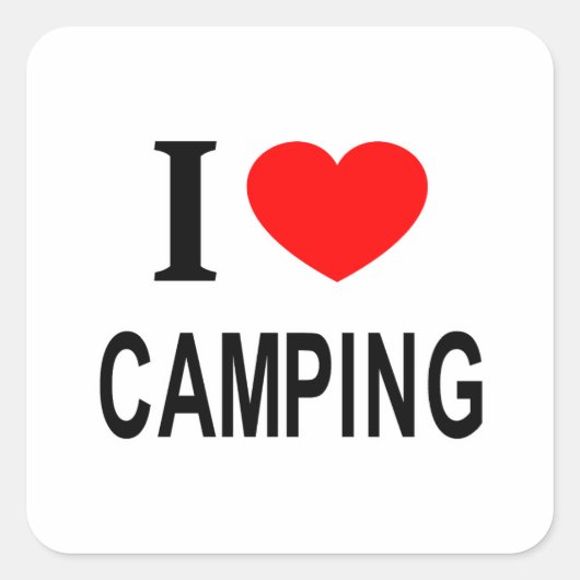 I ❤️ CAMPING I LIEBE CAMPING I HERZEN CAMPING QUADRATISCHER AUFKLEBER (Vorderseite)
