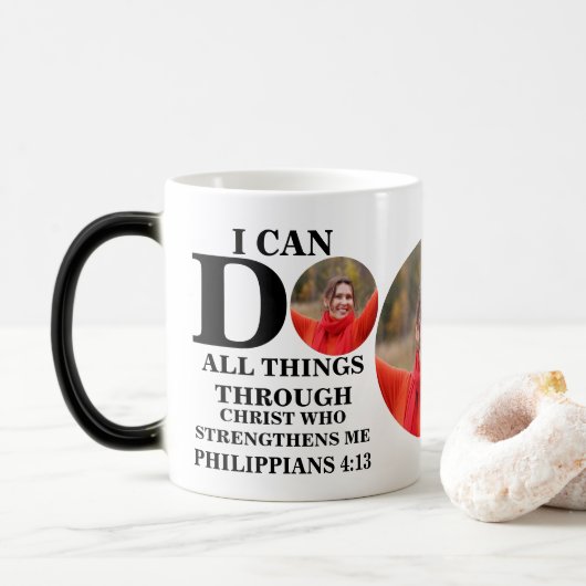 I can do all things Christian photo Bible verse Verwandlungstasse (Mit Donut)