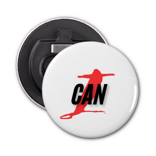 "I Can" Dynamic Red & Black Empowerment Word Art Flaschenöffner (Vorderseite)