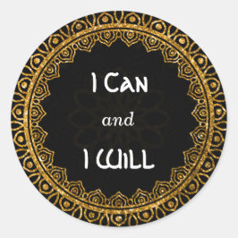 'I Can, I WIll' Gold Mandala Affirmation Stickers