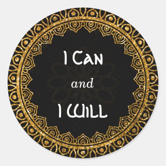 'I Can, I WIll' Gold Mandala Affirmation Stickers (Vorderseite)