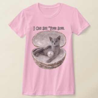 I Can See Your Soul Funny Russian Blue Cat Design T-Shirt