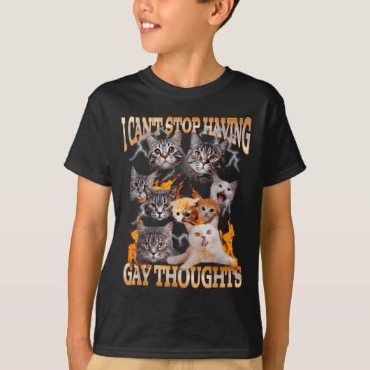 I Can't Stop Having Gay Thoughts Funny Cat Meme Bo T-Shirt (Vorderseite)